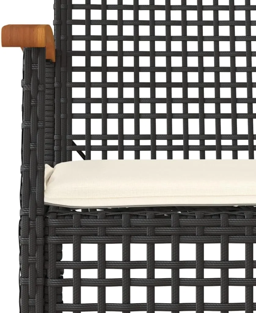 2-Piece Patio Chairs Set with Removable Cushions, Black Poly Rattan and Acacia Wood Outdoor Furniture for Backyard, Poolside, Garden Relaxation