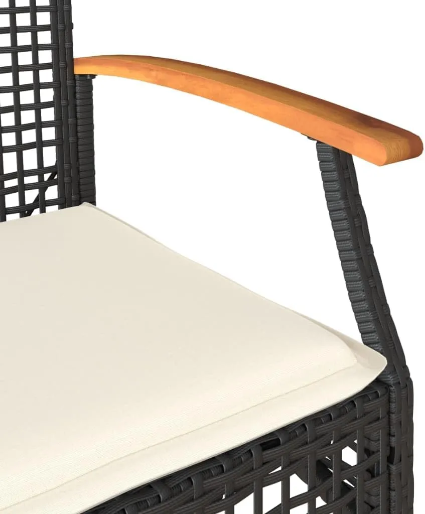2-Piece Patio Chairs Set with Removable Cushions, Black Poly Rattan and Acacia Wood Outdoor Furniture for Backyard, Poolside, Garden Relaxation