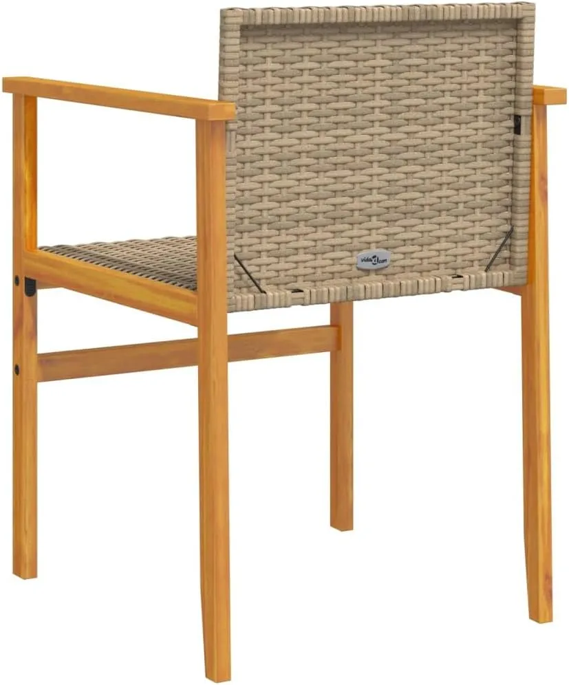 2-Piece Patio Chairs with Cushions Beige PE Rattan & Acacia Wood Outdoor Lounge Chairs for Backyard, Poolside, Patio Furniture with Removable Seat Cushions and Weather-Resistant Design