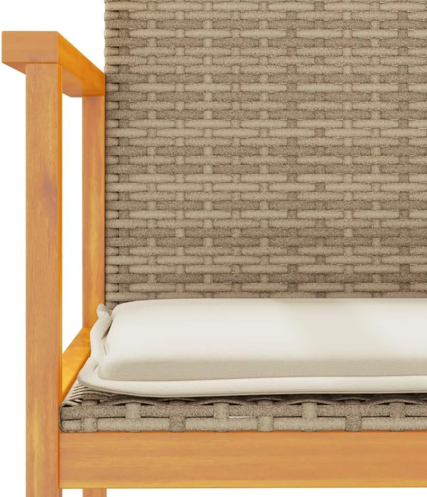 2-Piece Patio Chairs with Cushions Beige PE Rattan & Acacia Wood Outdoor Lounge Chairs for Backyard, Poolside, Patio Furniture with Removable Seat Cushions and Weather-Resistant Design