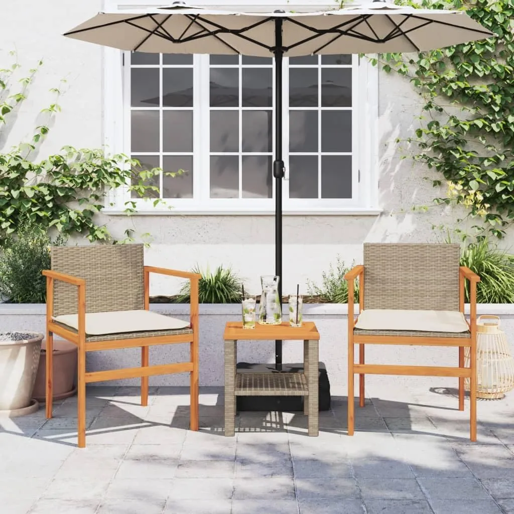2-Piece Patio Chairs with Cushions Beige PE Rattan & Acacia Wood Outdoor Lounge Chairs for Backyard, Poolside, Patio Furniture with Removable Seat Cushions and Weather-Resistant Design