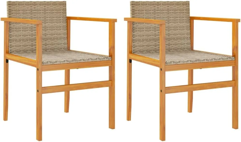 2-Piece Patio Chairs with Cushions Beige PE Rattan & Acacia Wood Outdoor Lounge Chairs for Backyard, Poolside, Patio Furniture with Removable Seat Cushions and Weather-Resistant Design