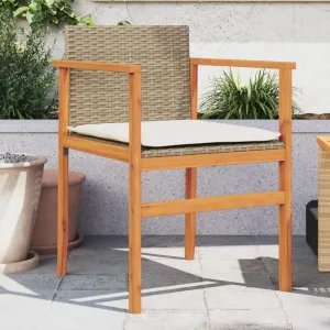 2-Piece Patio Chairs with Cushions Beige PE Rattan & Acacia Wood Outdoor Lounge Chairs for Backyard, Poolside, Patio Furniture with Removable Seat Cushions and Weather-Resistant Design