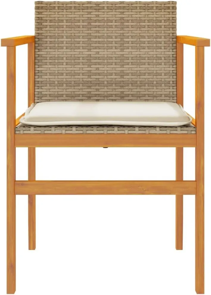 2-Piece Patio Chairs with Cushions Beige PE Rattan & Acacia Wood Outdoor Lounge Chairs for Backyard, Poolside, Patio Furniture with Removable Seat Cushions and Weather-Resistant Design