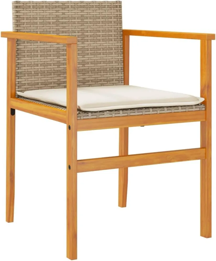 2-Piece Patio Chairs with Cushions Beige PE Rattan & Acacia Wood Outdoor Lounge Chairs for Backyard, Poolside, Patio Furniture with Removable Seat Cushions and Weather-Resistant Design