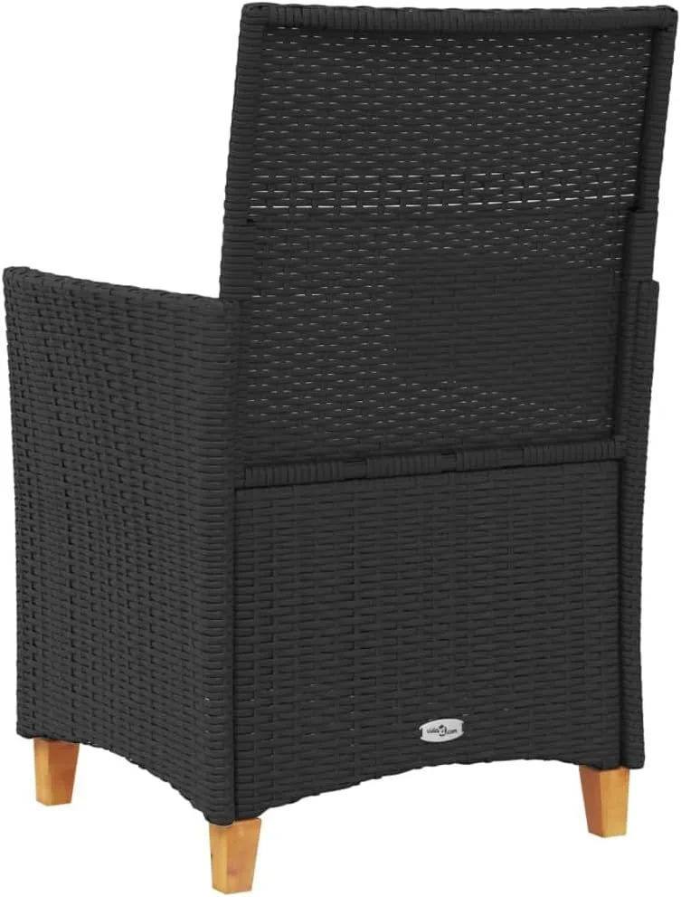 2-Piece Patio Chairs with Cushions Black PE Rattan & Acacia Wood Outdoor Furniture Set for Porch, Poolside, and Backyard Lounge