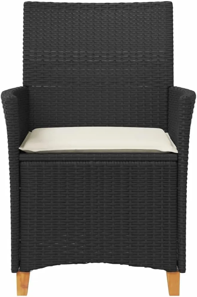 2-Piece Patio Chairs with Cushions Black PE Rattan & Acacia Wood Outdoor Furniture Set for Porch, Poolside, and Backyard Lounge
