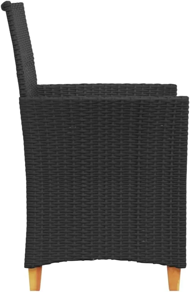 2-Piece Patio Chairs with Cushions Black PE Rattan & Acacia Wood Outdoor Furniture Set for Porch, Poolside, and Backyard Lounge