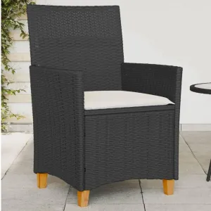 2-Piece Patio Chairs with Cushions Black PE Rattan & Acacia Wood Outdoor Furniture Set for Porch, Poolside, and Backyard Lounge