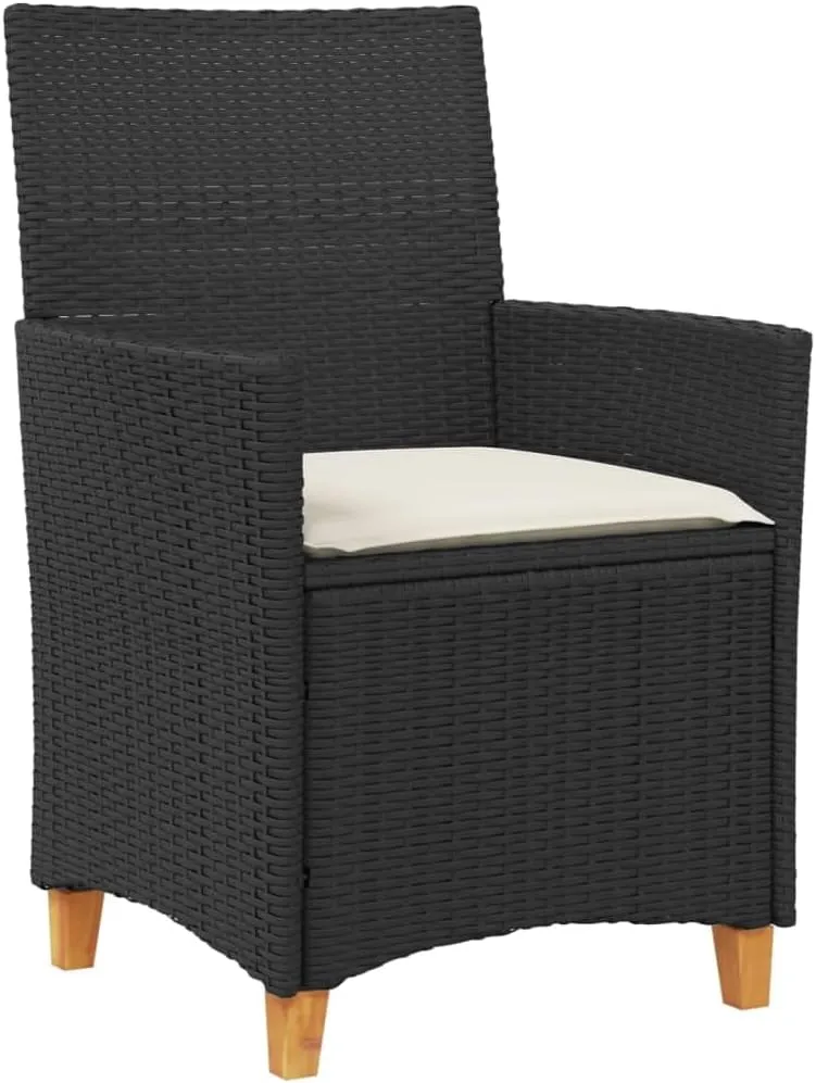 2-Piece Patio Chairs with Cushions Black PE Rattan & Acacia Wood Outdoor Furniture Set for Porch, Poolside, and Backyard Lounge
