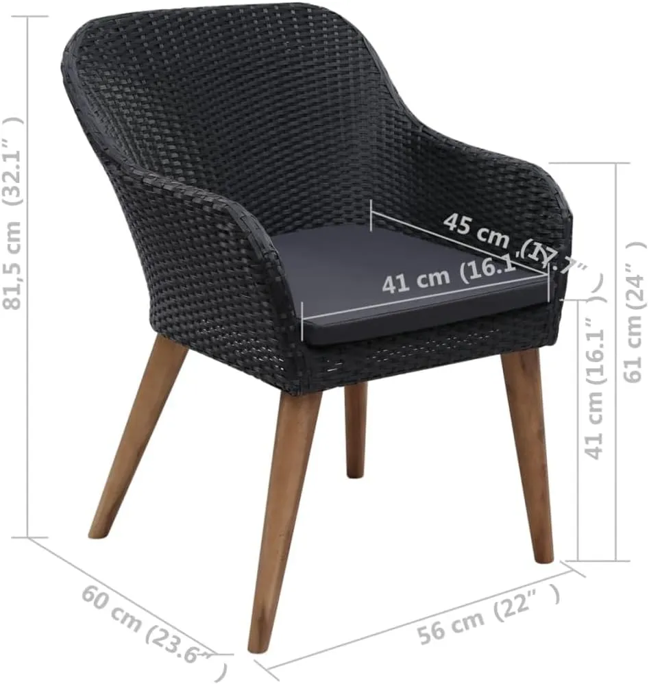 2-Piece Patio Chairs with Cushions PE Rattan Outdoor Lounge Chairs Black Water-Resistant Steel Frame Furniture for Backyard Pool Deck Garden