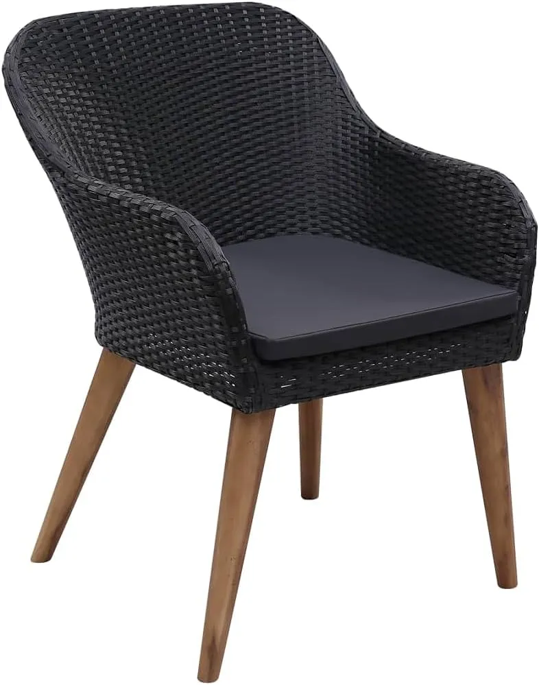2-Piece Patio Chairs with Cushions PE Rattan Outdoor Lounge Chairs Black Water-Resistant Steel Frame Furniture for Backyard Pool Deck Garden