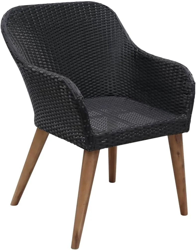 2-Piece Patio Chairs with Cushions PE Rattan Outdoor Lounge Chairs Black Water-Resistant Steel Frame Furniture for Backyard Pool Deck Garden