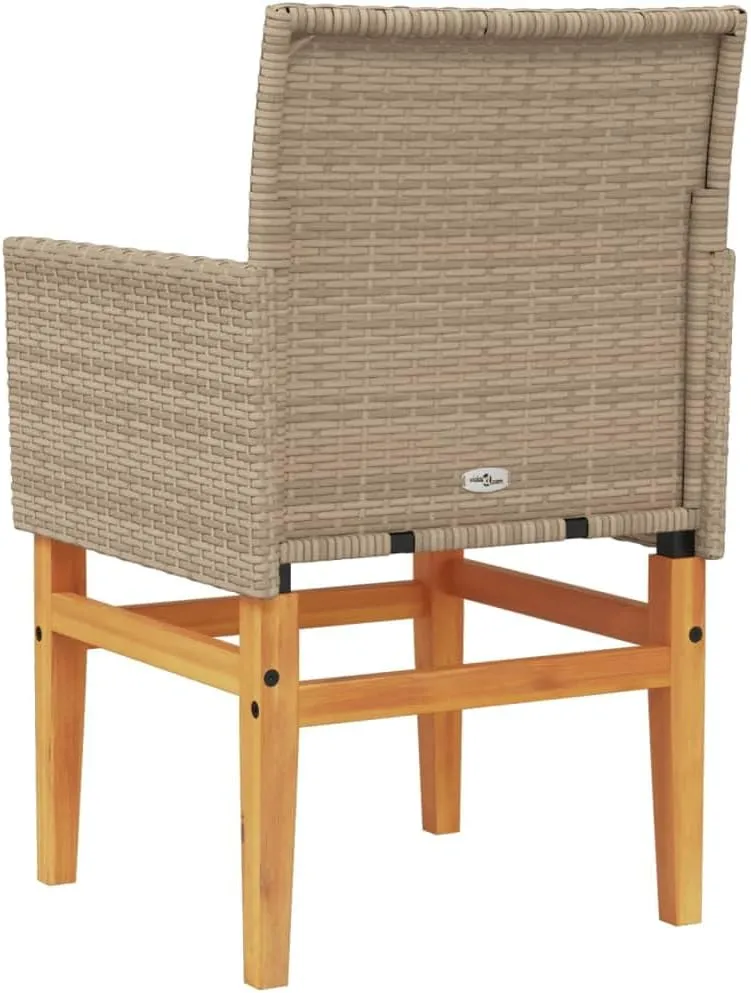 2-Piece Patio Chairs with Removable Cushions Beige PE Rattan & Acacia Wood Outdoor Furniture Set for Poolside Backyard Lawn