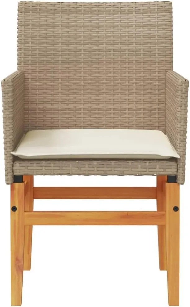 2-Piece Patio Chairs with Removable Cushions Beige PE Rattan & Acacia Wood Outdoor Furniture Set for Poolside Backyard Lawn