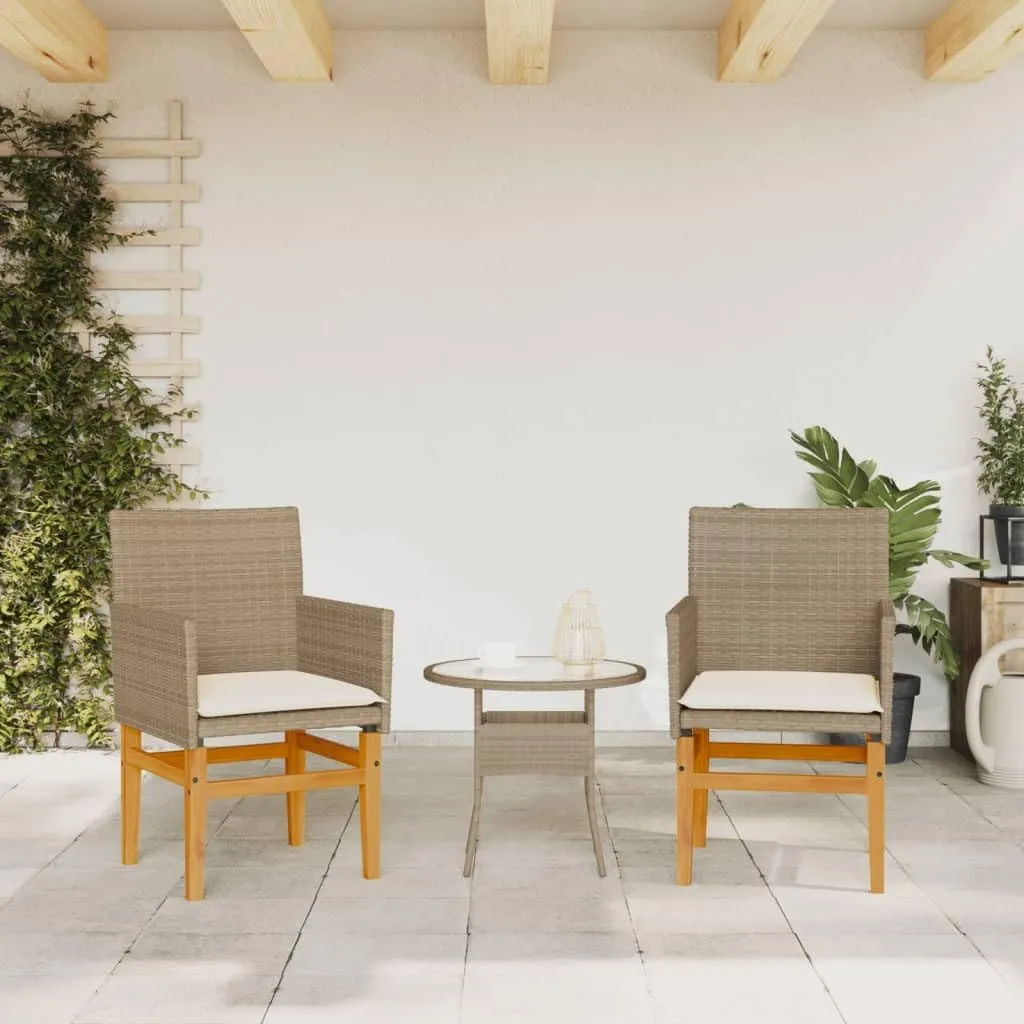 2-Piece Patio Chairs with Removable Cushions Beige PE Rattan & Acacia Wood Outdoor Furniture Set for Poolside Backyard Lawn