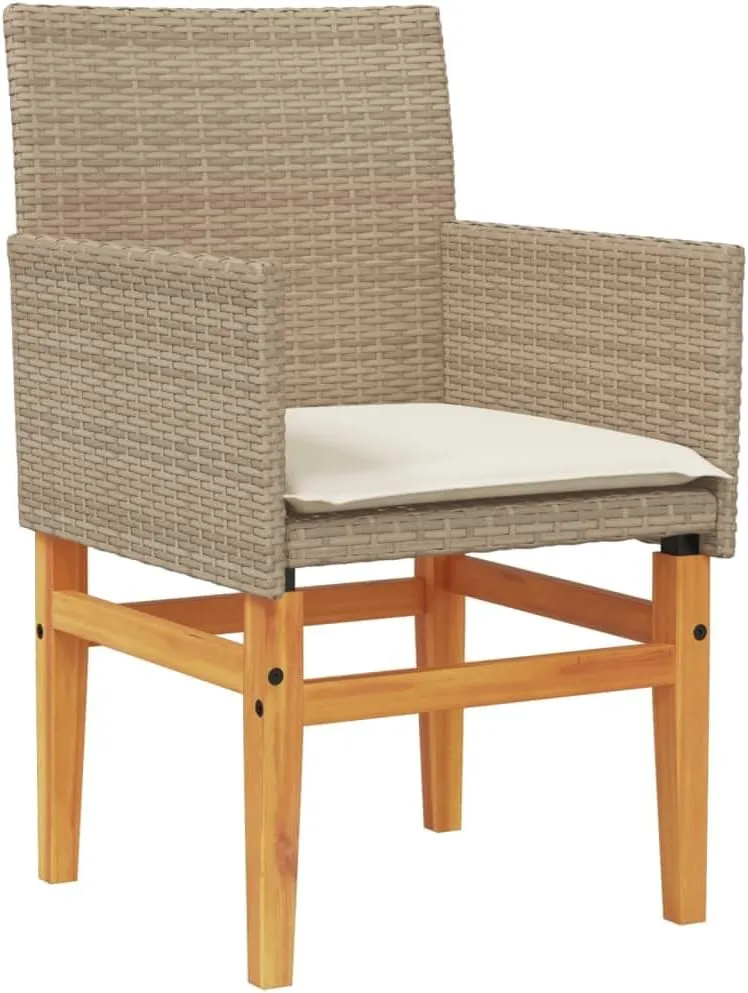 2-Piece Patio Chairs with Removable Cushions Beige PE Rattan & Acacia Wood Outdoor Furniture Set for Poolside Backyard Lawn