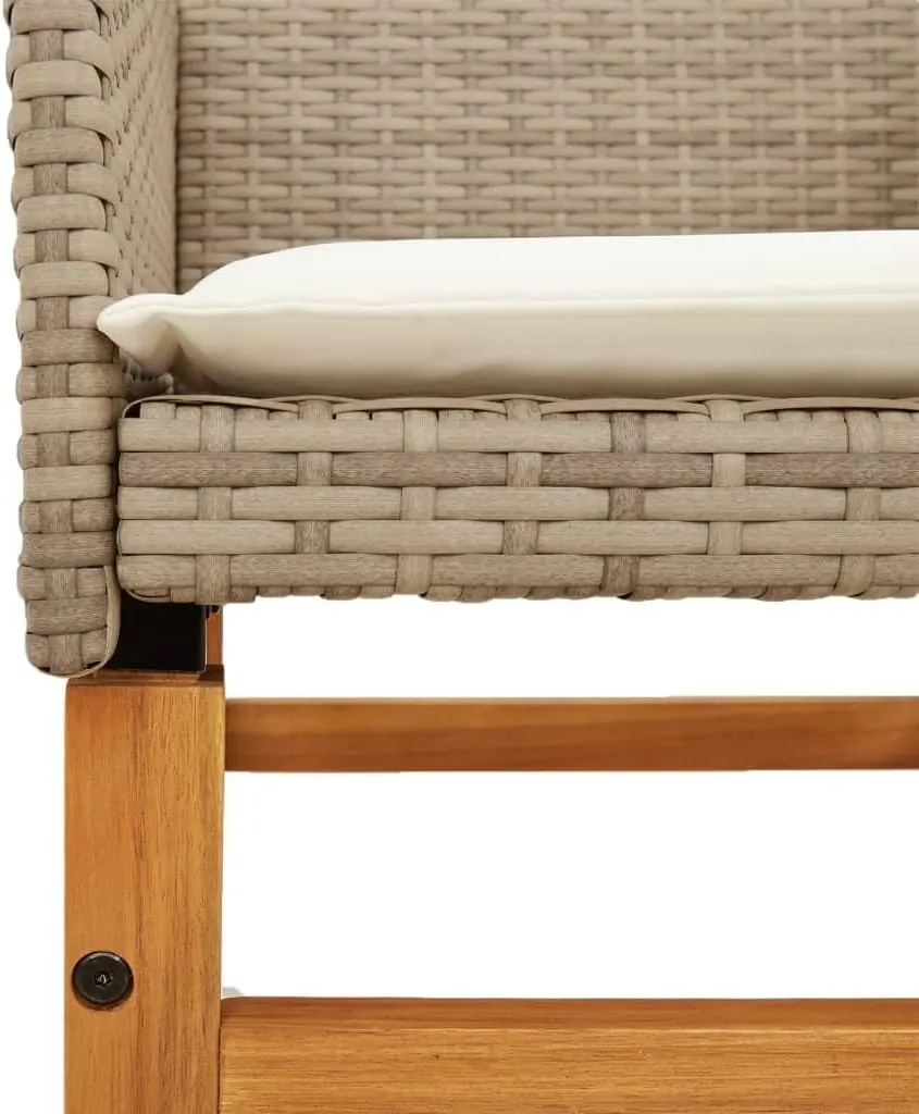 2-Piece Patio Chairs with Removable Cushions Beige PE Rattan & Acacia Wood Outdoor Furniture Set for Poolside Backyard Lawn