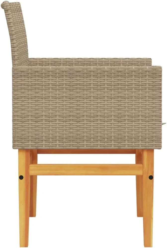 2-Piece Patio Chairs with Removable Cushions Beige PE Rattan & Acacia Wood Outdoor Furniture Set for Poolside Backyard Lawn