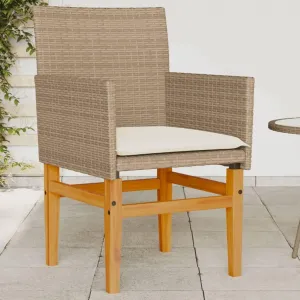 2-Piece Patio Chairs with Removable Cushions Beige PE Rattan & Acacia Wood Outdoor Furniture Set for Poolside Backyard Lawn