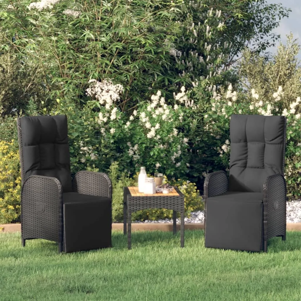 2-Piece Patio Reclining Chairs with Cushions Outdoor Furniture Set, PE Rattan Lounge Chairs with Adjustable Backrest & Footrest, Black Weather-Resistant Chaise Lounge for Poolside Backyard