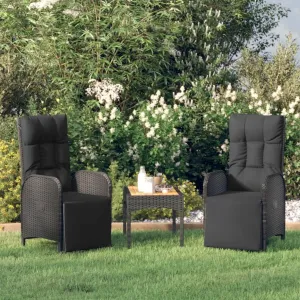 2-Piece Patio Reclining Chairs with Cushions Outdoor Furniture Set, PE Rattan Lounge Chairs with Adjustable Backrest & Footrest, Black Weather-Resistant Chaise Lounge for Poolside Backyard