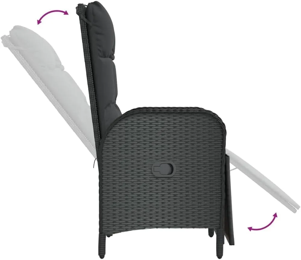 2-Piece Patio Reclining Chairs with Cushions Outdoor Furniture Set, PE Rattan Lounge Chairs with Adjustable Backrest & Footrest, Black Weather-Resistant Chaise Lounge for Poolside Backyard