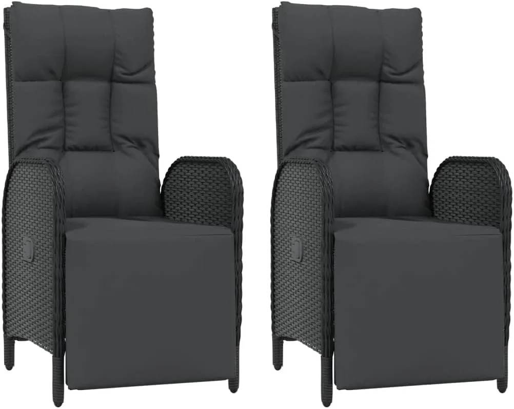2-Piece Patio Reclining Chairs with Cushions Outdoor Furniture Set, PE Rattan Lounge Chairs with Adjustable Backrest & Footrest, Black Weather-Resistant Chaise Lounge for Poolside Backyard