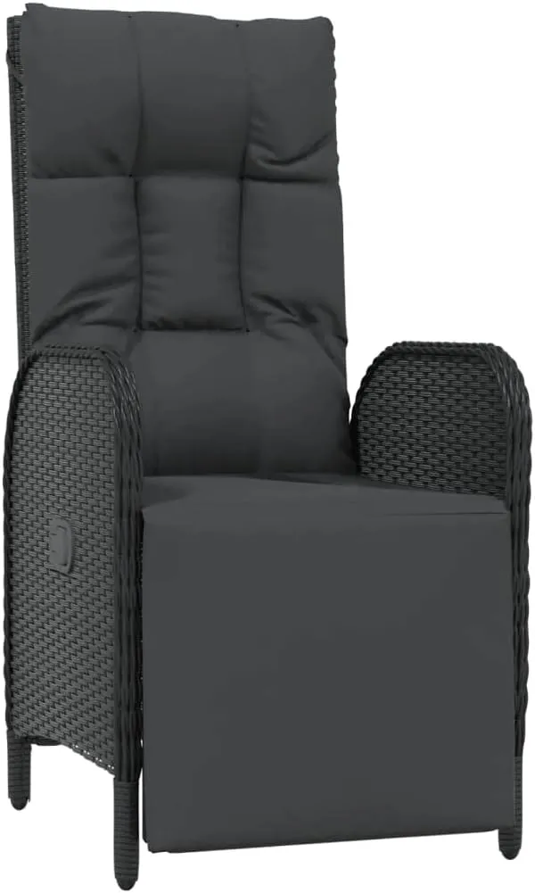 2-Piece Patio Reclining Chairs with Cushions Outdoor Furniture Set, PE Rattan Lounge Chairs with Adjustable Backrest & Footrest, Black Weather-Resistant Chaise Lounge for Poolside Backyard