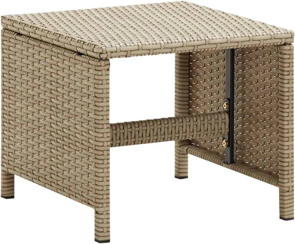 2-Piece Patio Stool Set with Cushions, Poly Rattan Outdoor Furniture, Beige Steel Frame, 16.1"x13.8" for Garden Terrace Poolside