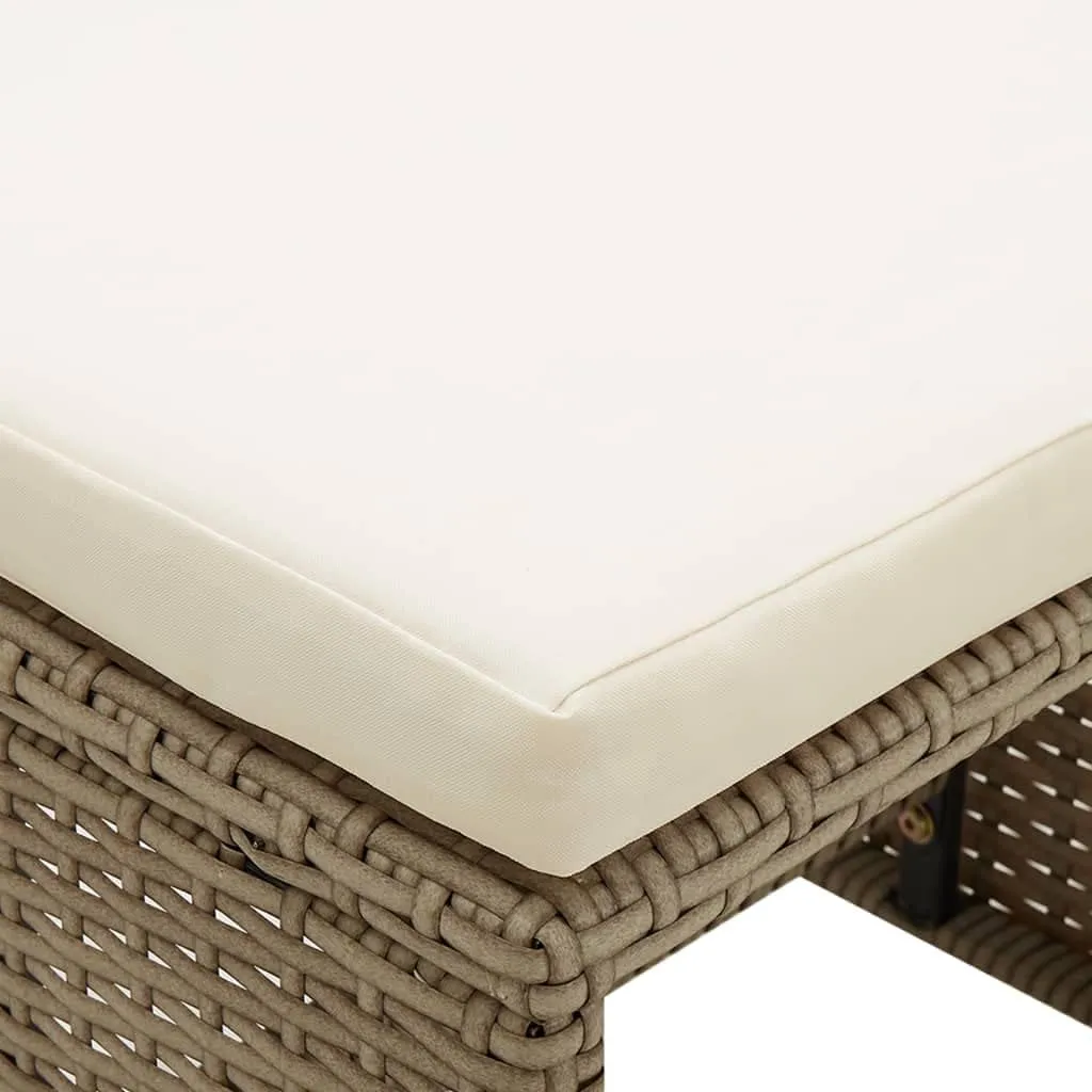 2-Piece Patio Stool Set with Cushions, Poly Rattan Outdoor Furniture, Beige Steel Frame, 16.1"x13.8" for Garden Terrace Poolside