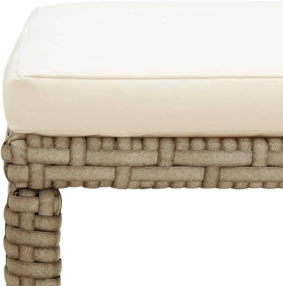2-Piece Patio Stool Set with Cushions, Poly Rattan Outdoor Furniture, Beige Steel Frame, 16.1"x13.8" for Garden Terrace Poolside