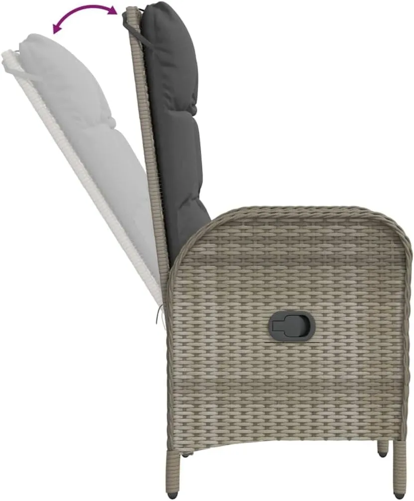 2-Piece Poly Rattan Patio Chairs with Cushions, Steel Frame Outdoor Furniture Set, Gray Lounge Chairs for Backyard, Poolside, Camping and Dining