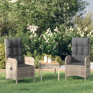 2-Piece Poly Rattan Patio Chairs with Cushions, Steel Frame Outdoor Furniture Set, Gray Lounge Chairs for Backyard, Poolside, Camping and Dining
