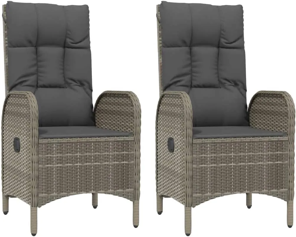 2-Piece Poly Rattan Patio Chairs with Cushions, Steel Frame Outdoor Furniture Set, Gray Lounge Chairs for Backyard, Poolside, Camping and Dining