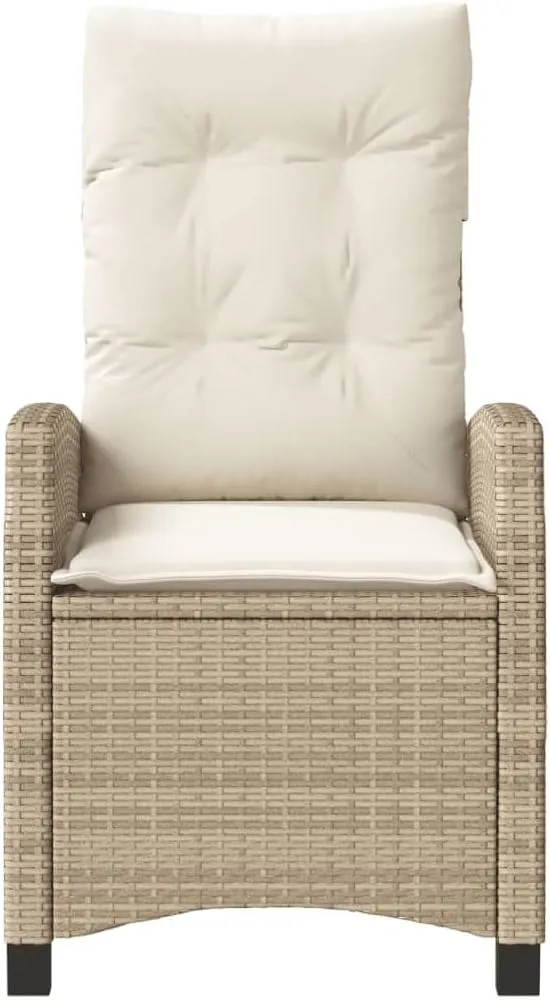 2-Piece Reclining Patio Chairs Set with Cushions Beige PE Rattan Outdoor Lounge Chairs Adjustable Backrest Weather-Resistant Furniture for Poolside Backyard Deck
