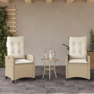 2-Piece Reclining Patio Chairs Set with Cushions Beige PE Rattan Outdoor Lounge Chairs Adjustable Backrest Weather-Resistant Furniture for Poolside Backyard Deck