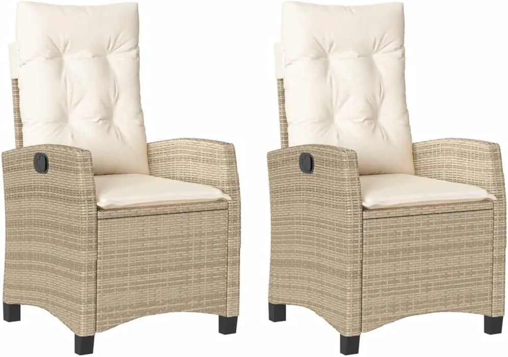 2-Piece Reclining Patio Chairs Set with Cushions Beige PE Rattan Outdoor Lounge Chairs Adjustable Backrest Weather-Resistant Furniture for Poolside Backyard Deck
