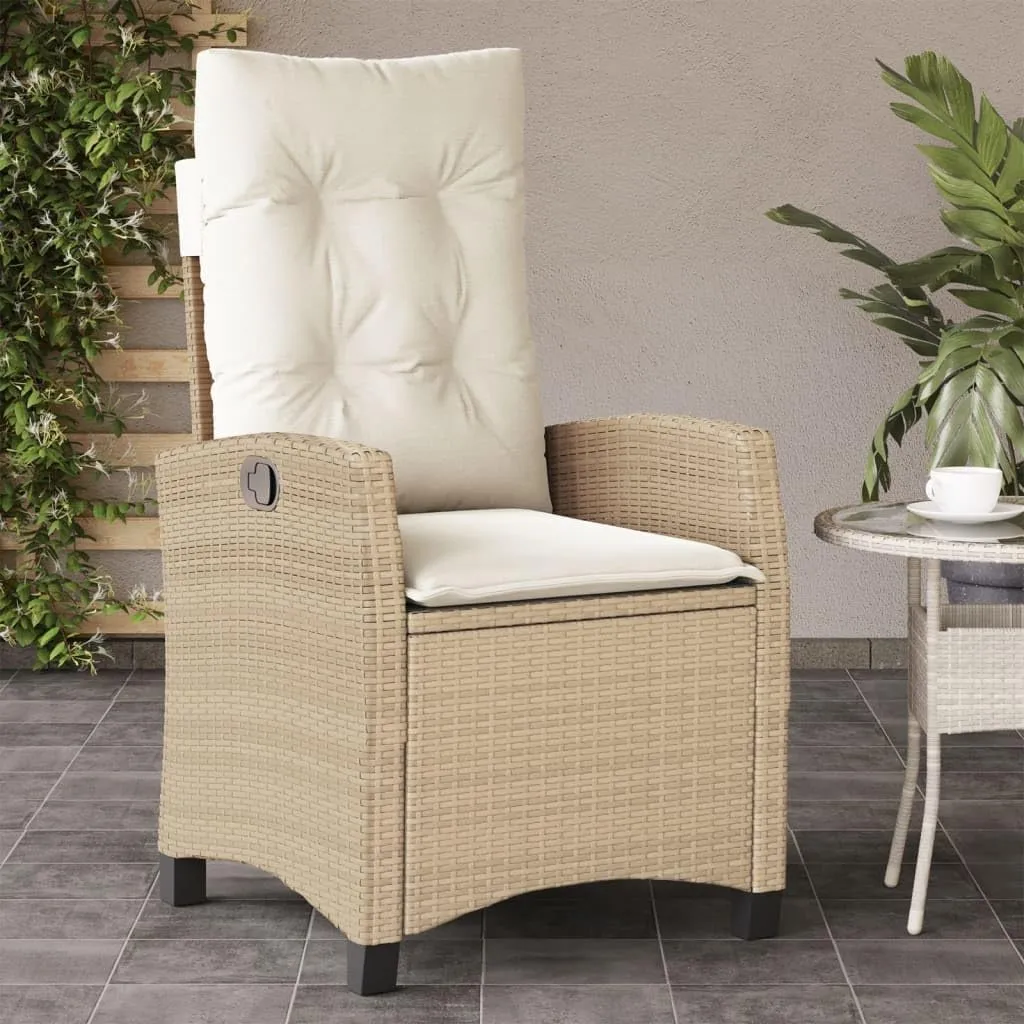 2-Piece Reclining Patio Chairs Set with Cushions Beige PE Rattan Outdoor Lounge Chairs Adjustable Backrest Weather-Resistant Furniture for Poolside Backyard Deck