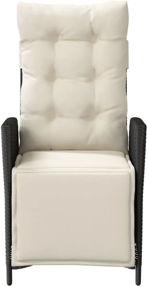 2-Piece Reclining Patio Chairs with Adjustable Footrest Black PE Rattan Outdoor Lounge Chairs with Cream Cushions for Poolside Backyard Beach Relaxation