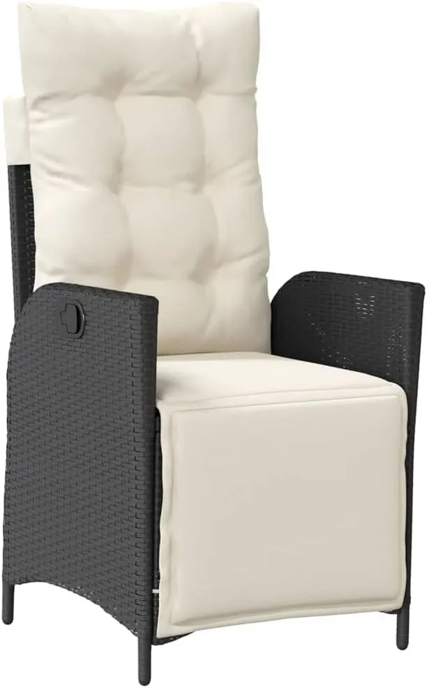 2-Piece Reclining Patio Chairs with Adjustable Footrest Black PE Rattan Outdoor Lounge Chairs with Cream Cushions for Poolside Backyard Beach Relaxation