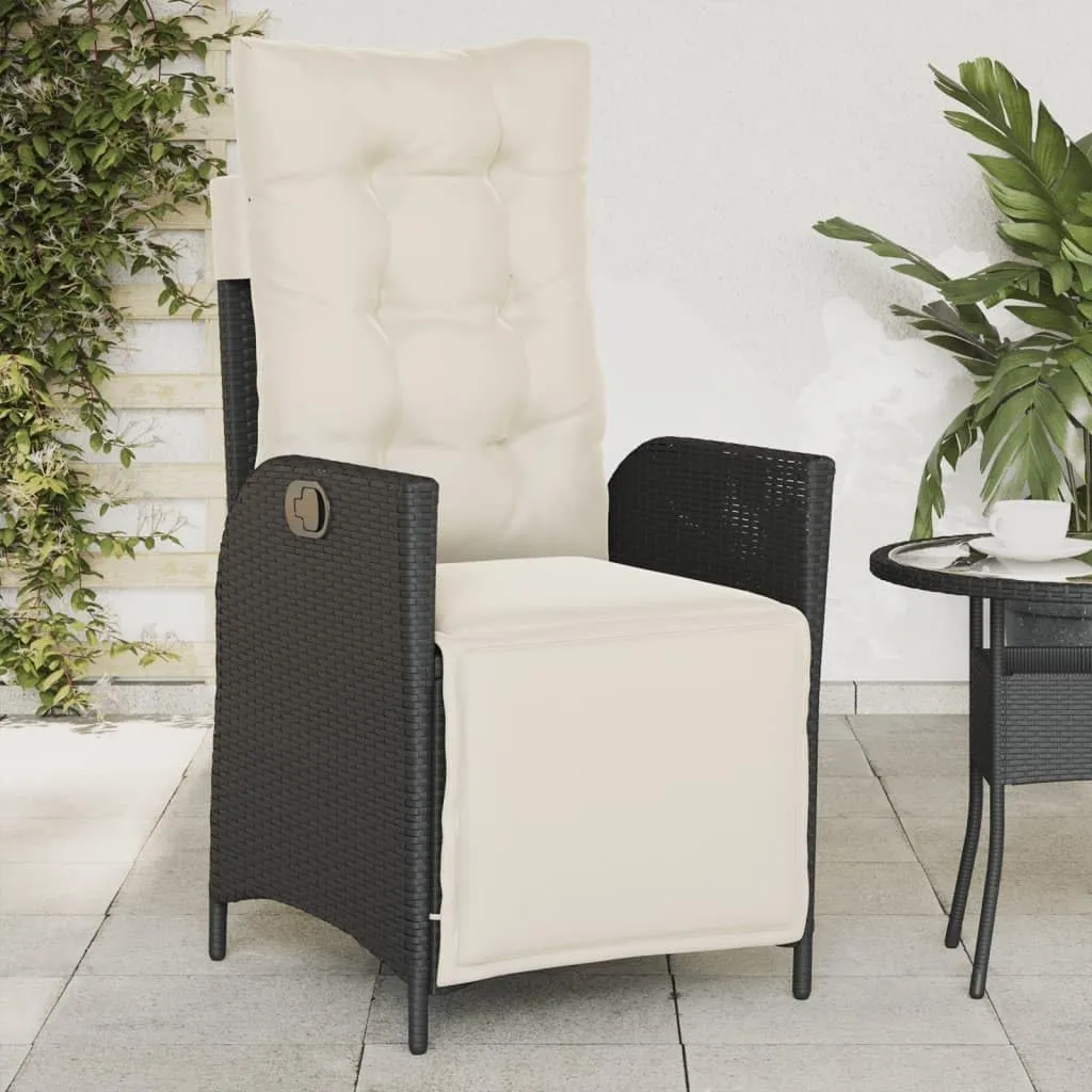 2-Piece Reclining Patio Chairs with Adjustable Footrest Black PE Rattan Outdoor Lounge Chairs with Cream Cushions for Poolside Backyard Beach Relaxation