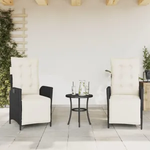 2-Piece Reclining Patio Chairs with Adjustable Footrest Black PE Rattan Outdoor Lounge Chairs with Cream Cushions for Poolside Backyard Beach Relaxation