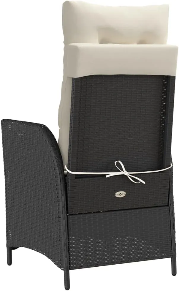 2-Piece Reclining Patio Chairs with Adjustable Footrest Black PE Rattan Outdoor Lounge Chairs with Cream Cushions for Poolside Backyard Beach Relaxation