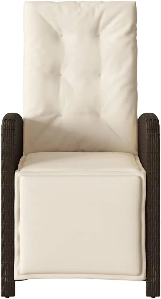 2-Piece Reclining Patio Chairs with Adjustable Footrest, Brown PE Rattan Outdoor Lounge Chairs with Cream Cushions for Poolside, Backyard, Camping & Sunroom Furniture