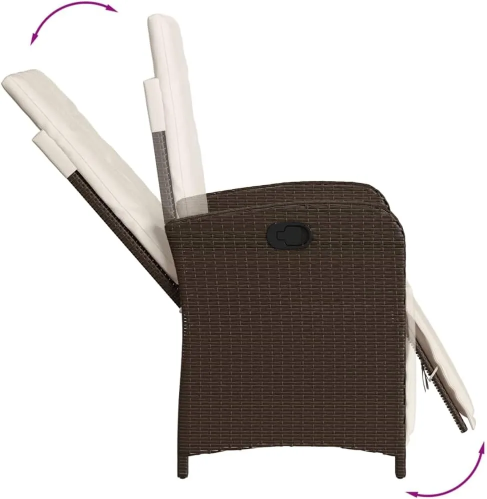 2-Piece Reclining Patio Chairs with Adjustable Footrest, Brown PE Rattan Outdoor Lounge Chairs with Cream Cushions for Poolside, Backyard, Camping & Sunroom Furniture