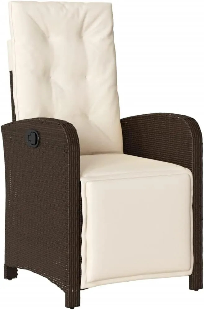2-Piece Reclining Patio Chairs with Adjustable Footrest, Brown PE Rattan Outdoor Lounge Chairs with Cream Cushions for Poolside, Backyard, Camping & Sunroom Furniture
