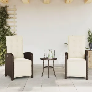 2-Piece Reclining Patio Chairs with Adjustable Footrest, Brown PE Rattan Outdoor Lounge Chairs with Cream Cushions for Poolside, Backyard, Camping & Sunroom Furniture