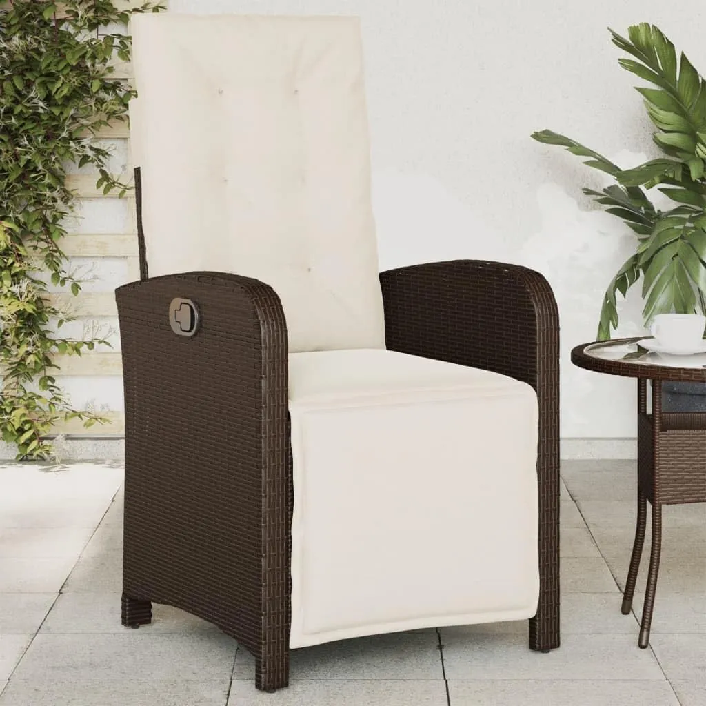 2-Piece Reclining Patio Chairs with Adjustable Footrest, Brown PE Rattan Outdoor Lounge Chairs with Cream Cushions for Poolside, Backyard, Camping & Sunroom Furniture