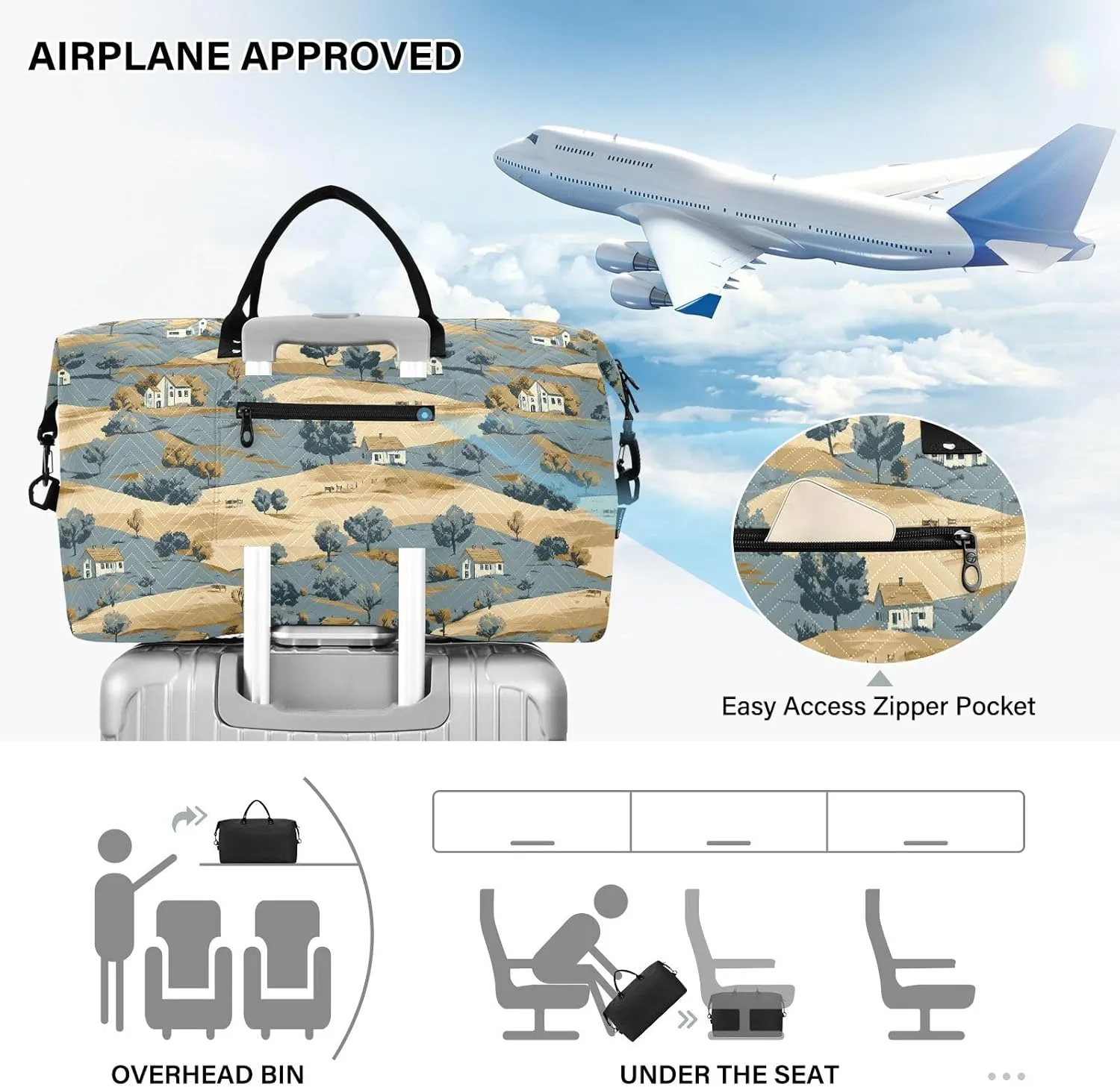 2-Piece Travel Organizer Set - Wave Quilted Expandable Duffel Bag with Detachable Toiletry Pouch, TSA-Compliant Carry-On for Gym/Camping/Airplane, Cottage